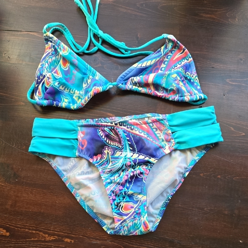 VENUS Multicolor Paisley Bikini Set C/6 Teal Band | USA Made Swim Suit